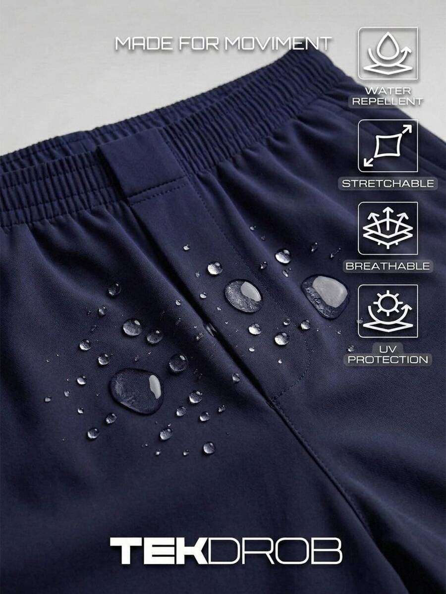 TekDrob Relaxed Bermuda With Elastic Waistband, Single Security Pocket And 2 Back Pockets - Navy Blue - View 1