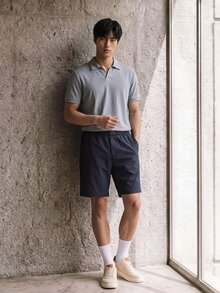 TekDrob Relaxed Bermuda With Elastic Waistband, Single Security Pocket And 2 Back Pockets - Navy Blue - View 7