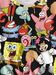 SpongeBob SquarePants | SHEIN Young Boy Casual Cartoon Pattern Round Neck Short Sleeve T-Shirt, Summer - White - View 5