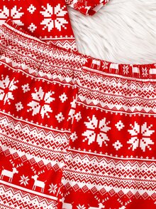 Teen Girl Autumn/Winter Pajamas 2pcs Short Sleeve Shorts Lapel Christmas Reindeer Snowflake Flame Resistant - Red - View 7