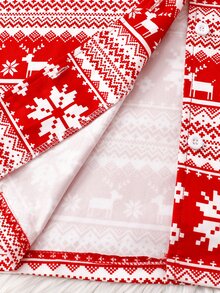Teen Girl Autumn/Winter Pajamas 2pcs Short Sleeve Shorts Lapel Christmas Reindeer Snowflake Flame Resistant - Red - View 5