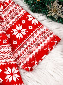 Teen Girl Autumn/Winter Pajamas 2pcs Short Sleeve Shorts Lapel Christmas Reindeer Snowflake Flame Resistant - Red - View 6