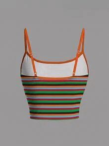 Nick 90s | SHEIN Women's Striped Colorblock Cartoon Print Casual Daily Camisole - White - View 2