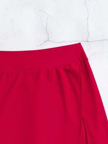 SHEIN Swim Beach For Women: Solid Color Elegant Casual Active Side Slit Beach Pants, Swimsuit Beach Shorts With Design For Summer Beach Vacation Red - Red - View 7