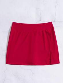 SHEIN Swim Beach For Women: Solid Color Elegant Casual Active Side Slit Beach Pants, Swimsuit Beach Shorts With Design For Summer Beach Vacation Red - Red - View 5
