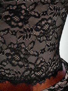 Amplova Lace Tank Top Ruffle Hem Skirt Set Halloween Club Night Out Party Black Floral Summer Goth Sexy - Black - View 13