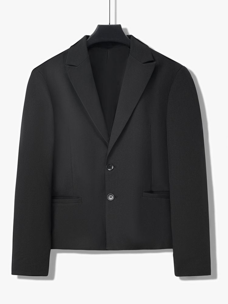 SLATEMANN Men's Black Short Loose Casual Blazer Jacket - Black - View 3