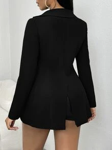 SHEIN SXY Solid Button Front Lapel Neck Blazer In Fall/Winter - Black - View 2