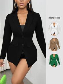 SHEIN SXY Solid Button Front Lapel Neck Blazer In Fall/Winter - Black - View 7