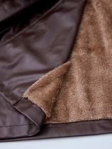 SHEIN Tall Double Breasted Belted PU Trench Coat - Brown - View 9