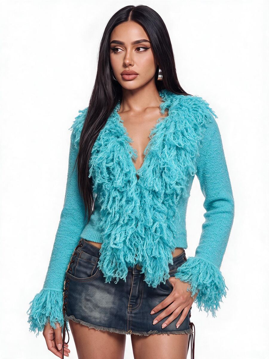 SHEIN ICON Women's Solid Color Casual Versatile Daily Wear Cardigan - Teal Blue - View 1