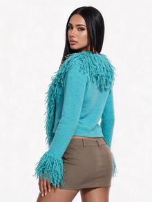 SHEIN ICON Women's Solid Color Casual Versatile Daily Wear Cardigan - Teal Blue - View 2