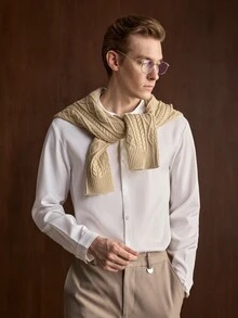 Manfinity CityGents 男士素色單排扣休閒長袖襯衫 - 白色 - 查看 7