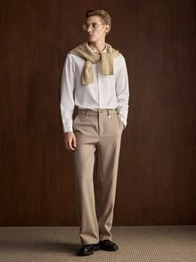 Manfinity CityGents 男士素色單排扣休閒長袖襯衫 - 白色 - 查看 5