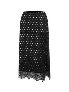 Reflora 大尺碼女款黑白波點印花蕾絲拼接裙，夏季 70 年代優雅派對約會之夜婚禮賓客正式辦公穿搭 - 黑色 - 查看 9