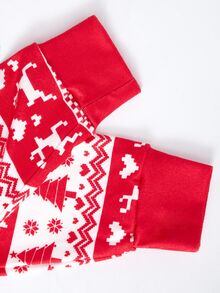 SHEIN Young Boy Autumn/Winter Pajamas 2pcs Christmas Stretchy Ribbed Snug Fit Print Red - Red - View 6