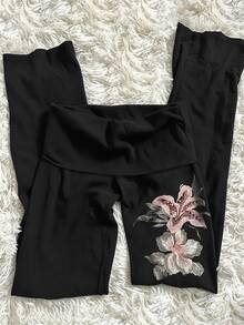 Rovax Women's Printed Slim-Fit Flared Leggings, Perfect For Autumn And Winter - Black - View 5