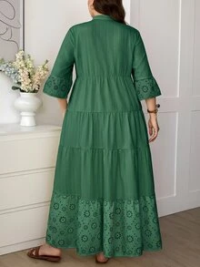 Easowa Curve Plus Size Women's Solid Color Ruched Casual Boho Bohemian Party Vacation Dress Fall Sage Green - Green - View 8