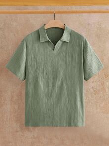 HIMLAND 1件男士極簡冰絲觸感短袖 Polo 衫，夏季款 - 軍綠色 - 查看 2