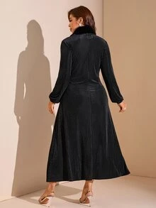 Comfylo Plus Size Women's Plush Patchwork Casual Party & Travel Dress - Black - View 8