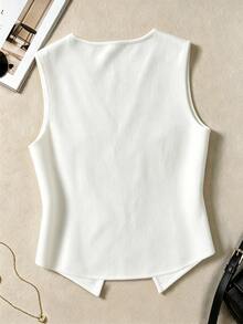 SHEIN Women's New Chinese Style Frog Button Knitted Vest Top, Fashion Casual French Elegant Versatile With Design Sense Brunch Tea Party Off White Fall - Apricot - View 2