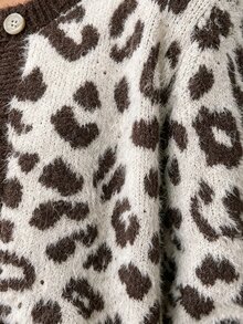 SHEIN Women's Leopard Print Single-Breasted Casual Daily Long Sleeve Cardigan - Multicolor - View 6