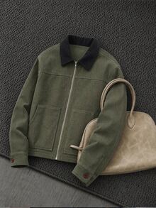 Mainfolk Men's Retro Casual 90s Corduroy Lapel Jacket, Dark Green Autumn,Suede Air Layer Jacket,Utility Cargo Jacket,Halloween Winter Party Vacation Autumn - Multicolor - View 2