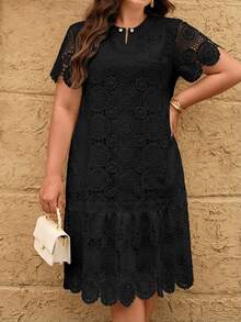 Reflora Plus Size Women Lace Casual Elegant Party Brunch Formal Outing Short Sleeve Dress Black Summer - Black - View 5