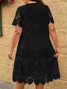 Reflora Plus Size Women Lace Casual Elegant Party Brunch Formal Outing Short Sleeve Dress Black Summer - Black - View 9