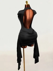 BamGleam New Y2K Sexy And Elegant Party Club Dress With Backless Pleated Graduation Dress,Black Dress Halloween Summer - Black - View 3