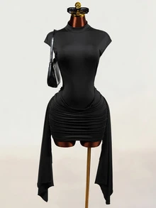 BamGleam New Y2K Sexy And Elegant Party Club Dress With Backless Pleated Graduation Dress,Black Dress Halloween Summer - Black - View 6