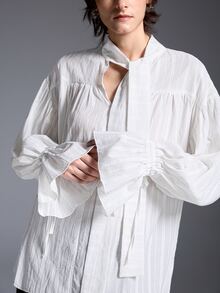 MYSTAURA Women's Solid Color Collar Drop Shoulder Long Sleeve Fashion Top Office Work White Autumn French Elegant - White - View 4