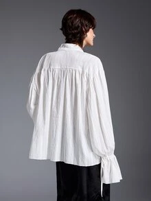 MYSTAURA Women's Solid Color Collar Drop Shoulder Long Sleeve Fashion Top Office Work White Autumn French Elegant - White - View 2