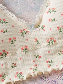 Elorette 3 مجموعات حمالات صدر نسائية مطبوعة بالزهور مضلعة بدون أسلاك، حافة دانتيل ناعمة مرنة مع حافة متموجة، حمالات صدر حلوة للاستخدام اليومي - متعدد الألوان - مشاهدة 6