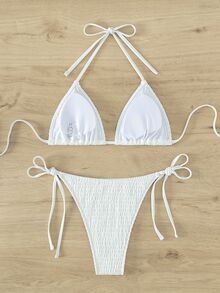 SHEIN Swim Women Holiday Beach Party Solid Color White Bikini Swimwear Set For Summer Beach Vacation Sexy - White - View 6