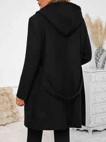 SHEIN Clasi Women's Solid Color Casual Versatile Winter Hooded Jacket - Black - View 2