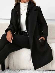SHEIN Clasi Women's Solid Color Casual Versatile Winter Hooded Jacket - Black - View 1