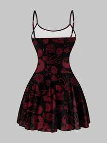 SHEIN SXY Casual Skull & Rose Pattern A-Line Mini Dress For Women, Suitable Summer,Summer Dresses,Sun Spring Clothes Cute Woman Clothing Chic - Multicolor - View 2