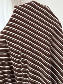 Plussiva Plus Size Maternity Striped Long Sleeve Top And Adjustable Waistband Pants Casual Daily 2 Pieces Set - Coffee Brown - View 8