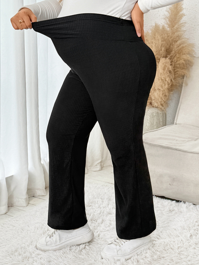 Plussiva Pantalones largos casuales de maternidad talla grande con cintura ajustable