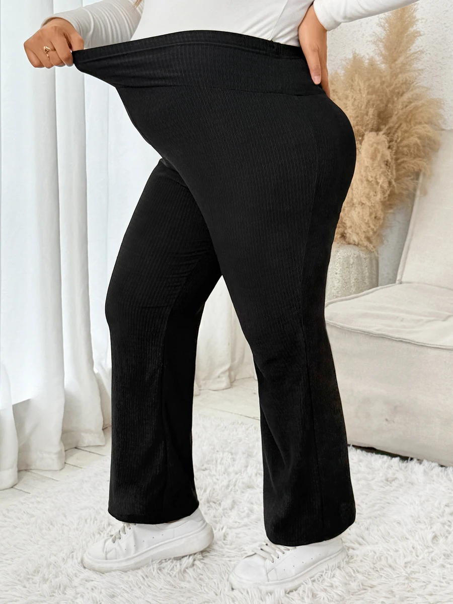 Plussiva Plus Size Maternity Adjustable Waist Casual Long Pants - Black - View 1