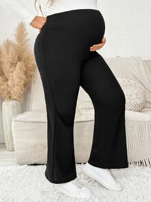 Plussiva Plus Size Maternity Adjustable Waist Casual Long Pants - Black - View 8