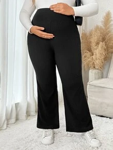 Plussiva Plus Size Maternity Adjustable Waist Casual Long Pants - Black - View 7