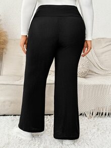 Plussiva Plus Size Maternity Adjustable Waist Casual Long Pants - Black - View 4