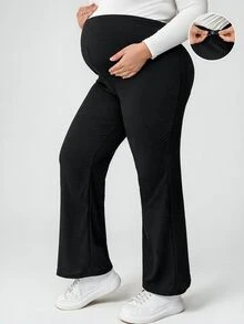 Plussiva Plus Size Maternity Adjustable Waist Casual Long Pants - Black - View 5