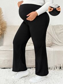 Plussiva Plus Size Maternity Adjustable Waist Casual Long Pants - Black - View 3
