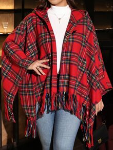 SHEIN Clasi Plus Size Women's Plaid Casual Versatile Daily Outing Long Sleeve Jacket - Red - View 4