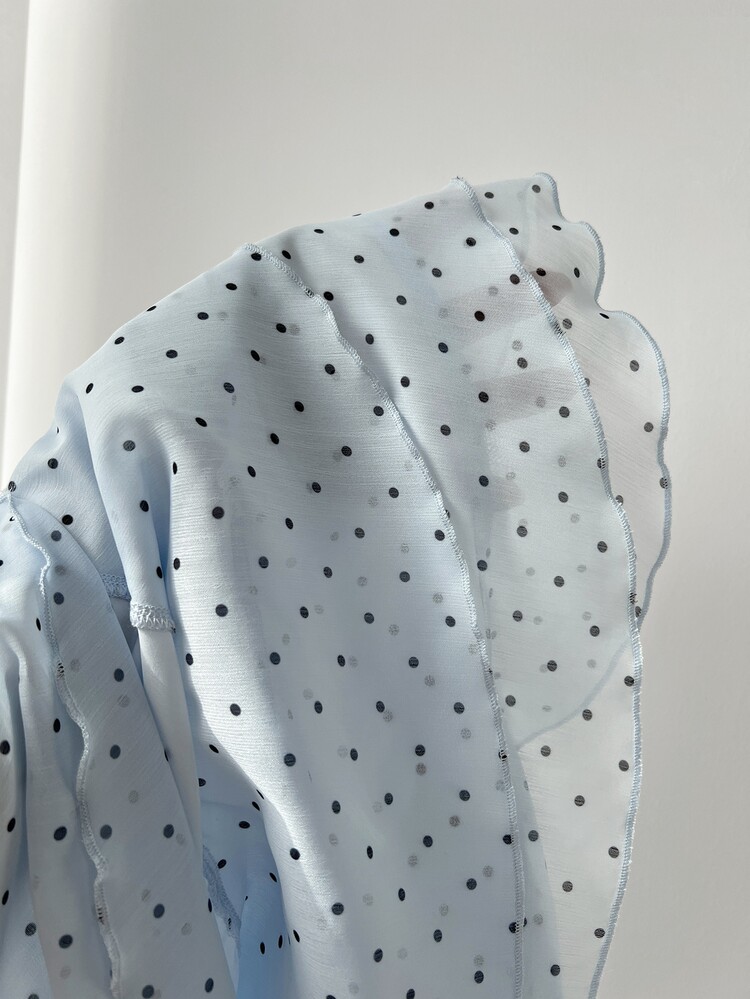 Elamini Sleeveless Turtleneck Ruffled Polka Dot Elegant Blouse For Summer - Blue - View 7