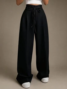 Elnivra Elegant Casual High-Waist Bow Tie Trousers For Women, Spring To Summer Commute Daily Wear Slimming Suit Pants - Black - View 1