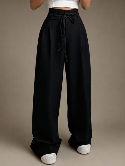 Elnivra Elegant Casual High-Waist Bow Tie Trousers For Women, Spring To Summer Commute Daily Wear Slimming Suit Pants